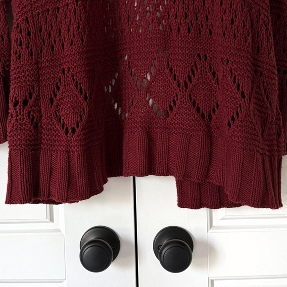 Lucky Brand Womens Open Cardigan Sweater Large Dark Red Maroon Long Knit Pockets - Picture 5 of 12